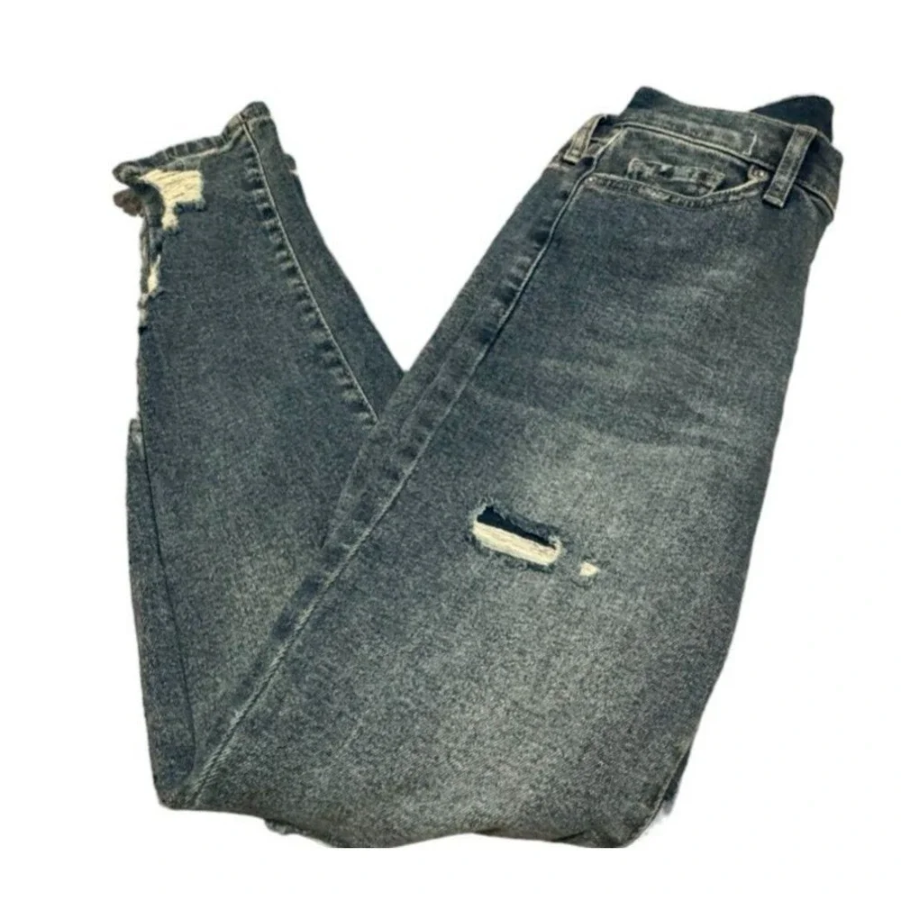 Free People Blue Distressed Straight Jeans Womens Size 26 - Picture 3 of 6